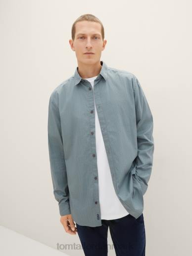 tøj dk TOM TAILOR bæredygtige skjorte med all-over print grå mint geometrisk design N0J42646