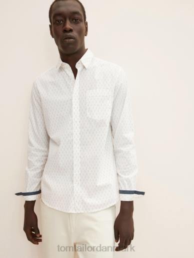 tøj dk TOM TAILOR bæredygtige skjorte med all-over print off white geometrisk design N0J42652